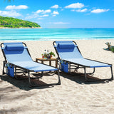 DWVO Patio Lounge Chair, Portable Recliner Lounge Chair Folding Camping Cot, Reclining Chairse Lounge 5 Posistion Adjustable w/Head Pillow & Portable Handbag for Camping, Pool, Beach and Patio, Blue DWVO