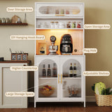 BECHEAO 66" Tall Kitchen Pantry Cabinet with LED Sensor Light, 5 Tier Metal Food Storage Cabinet with Adjustable Shelves, Hutch Cabinet Rack for Kitchen Living Dining Room, White BECHAEO