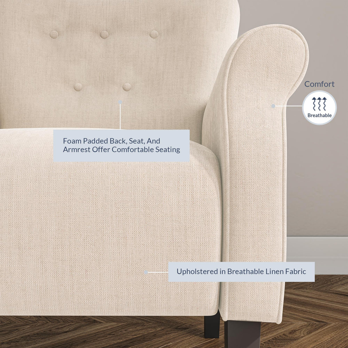 BELLEZE Modern Accent Chair, High Back Armchair, Upholstered Wingback Side Chair, Padded Single Sofa with Wooden Legs for Living Room, Bedroom - Beige BELLEZE