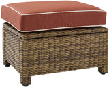 Crosley Furniture Bradenton Wicker Outdoor Ottoman Foot Rest for Patio, Deck, Porch, Brown with Sangria Cushions Crosley Furniture