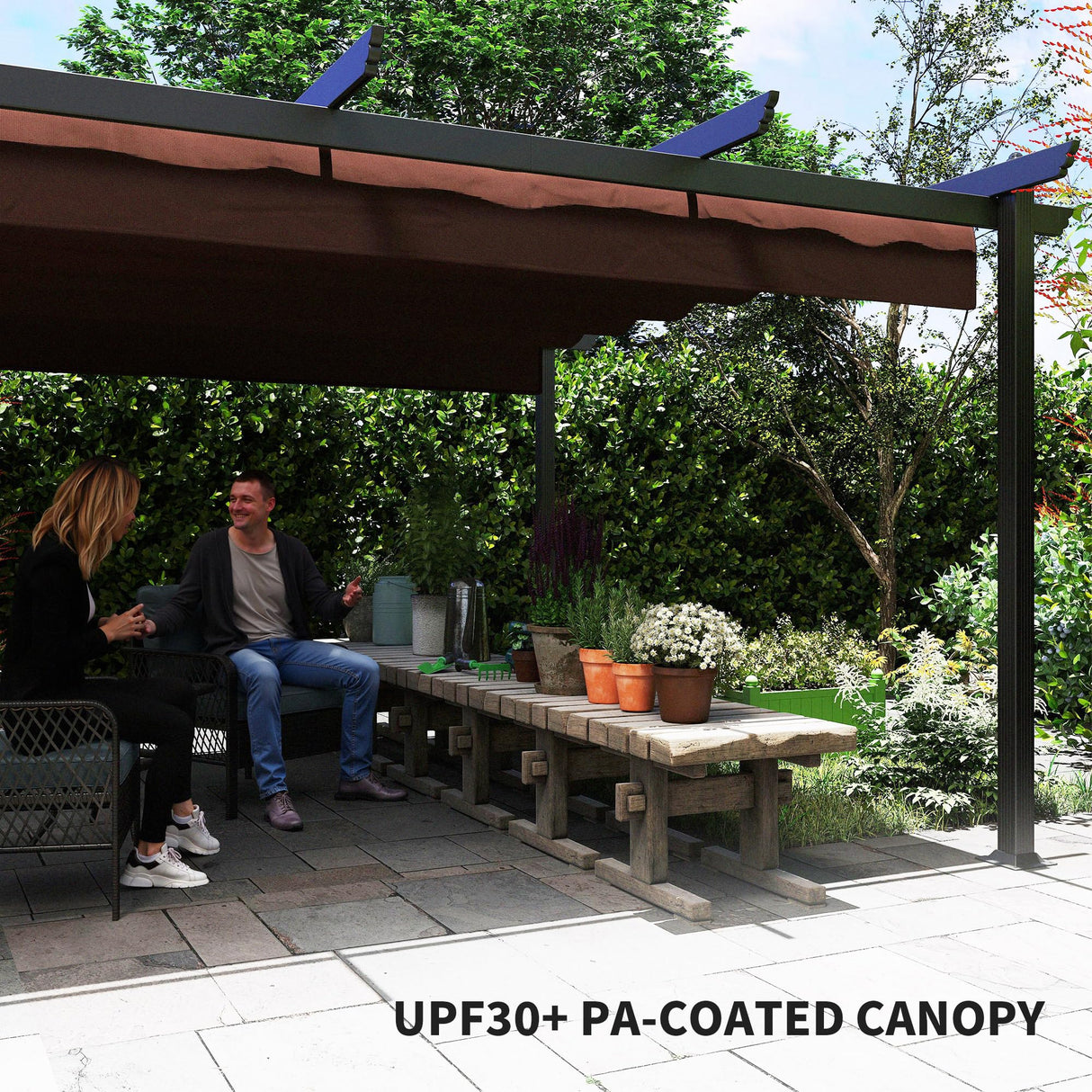 Outsunny 13' x 13' Retractable Pergola Canopy with Stronger Aluminum Frame, Outdoor Pergola Sun Shade Shelter for Garden, Patio, Backyard, Deck, Brown Outsunny