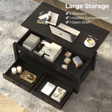 Rolanstar Coffee Table, Lift Top Coffee Table with Drawers and Hidden Compartment, Retro Central Table with Wooden Lift Tabletop, for Living Room, Black Rolanstar
