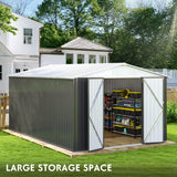 Polar Aurora 10x14 FT Outdoor Storage Shed, Metal Garden Shed with Updated Frame Structure, Tool Sheds for Backyard Garden Patio Lawn White Polar Aurora