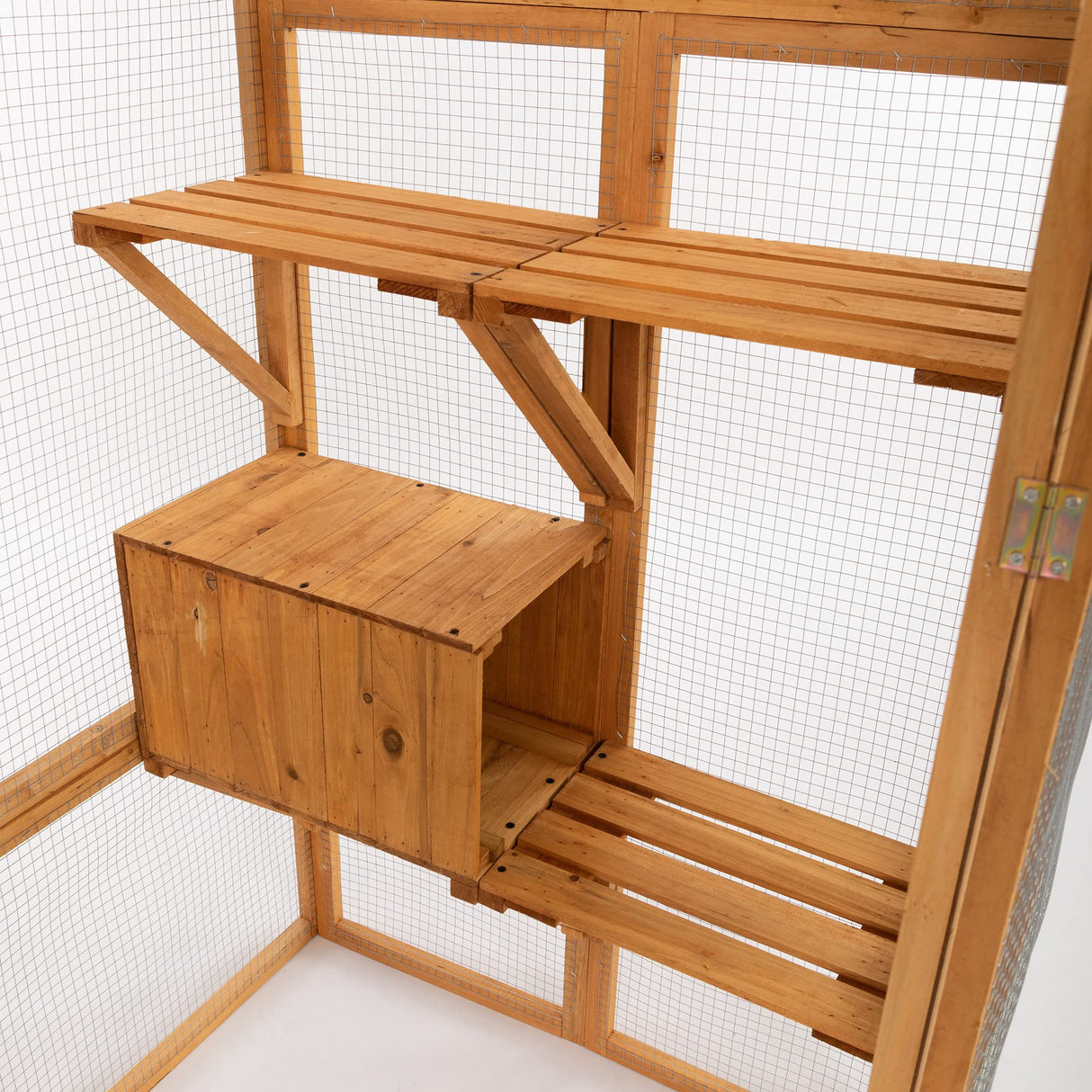 NBTiger Large Wooden Cat Enclosure Cage Catio Pet Playhouse Run House with Hammock and Solar Top, 63'' x 33'' x 70'' Outdoor Indoor Pet Kennel Playpen with Sisal Rope Pedal and Activity Platforms NBTiger