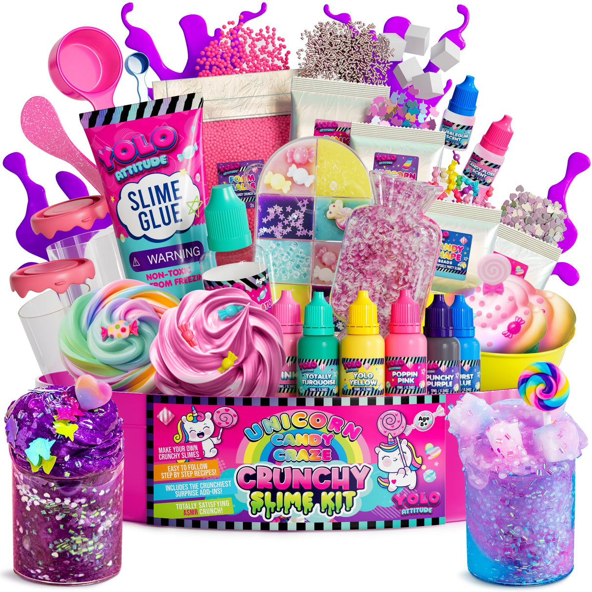 YOLO Unicorn Candy Craze Slime Kit - DIY Slime Making Set for Girls 8-12 with 40+ Magical Add-ins, Glitter & Cloud Slime Supplies YOLO Attitude