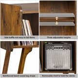 Lerliuo Record Player Stand with 4 Cabinet Holds Up to 220 Albums, Large Turntable Stand with Beech Wood Legs, Mid-Century Record Player Table,Brown Vinyl Holder Storage Shelf for Bedroom Living Room Lerliuo