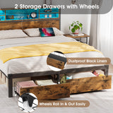 Alohappy Full Size Bed Frame with Storage Headboard and Drawers, Metal Platform Bed Frame RGB Led Lights and with Charging Station, No Nosie No Box Spring Needed (Full) Alohappy