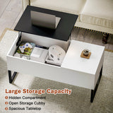 Koifuxii White Coffee Table with Black Lift Top - Modern Industrial Coffee Table with Lifting Top and Hide Compartment Storage - 40 Inch Rectangle Lift Coffee Tables for Living Room Koifuxii