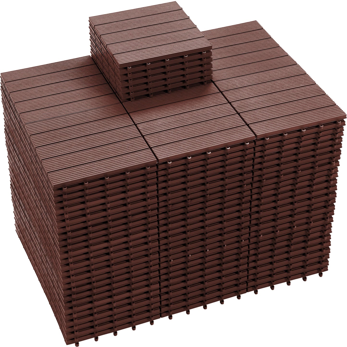 PrimeZone 162 PCS Plastic Interlocking Patio Deck Tiles - 12" x 12" Waterproof Indoor Outdoor Flooring, Patio Floor Decking for Balcony, Backyard, Garden & Poolside, All Weather Use, Dark Brown