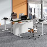 SANODESK L Shaped Standing Desk, Electric Standing Gaming Desk Adjustable Height, Corner Stand up Desk with Splice Board, White SANODESK