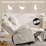 BOSMILLER Power Lift Recliner Chair with Heat and Massage Electric Fabric Recliner Chair for Elderly with Side Pocket, USB Charge Port, Remote Control for Living Room (Cream) BOSMILLER