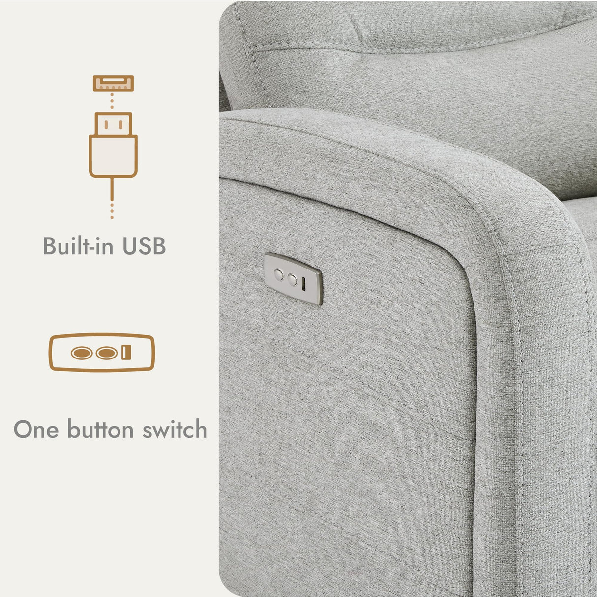 Watson & Whitely Swivel Power Recliner Glider Rocker, Small Recliner with Charging Port for Living Room, Fabric in Dove Grey Watson & Whitely