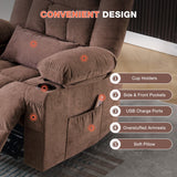 Massage Swivel Recliner Chair with Vibration Massage and Lumbar Heating for Adults,Oversized Rocker Recliner Single Sofa with Side Pocket,Two Cup Holders and USB Charge Port for Living Room MAHOMICO