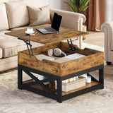 YITAHOME Lift Top Coffee Table with Storage, Farmhouse Coffee Tables for Living Room, Square Coffee Table with Lifting Top Wooden Coffee Tables Center Cocktail Table, Rustic Brown YITAHOME