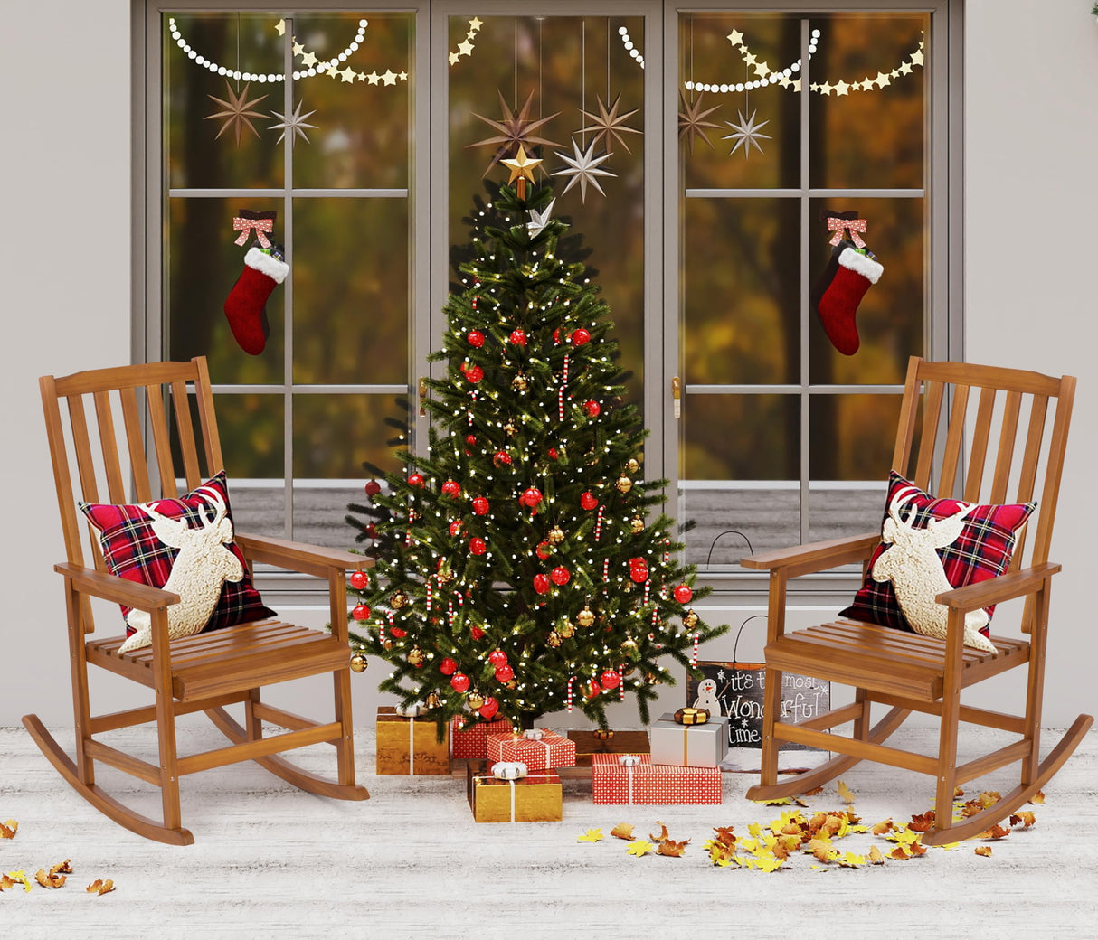 Mederlo Acacia Wood Outdoor Rocking Chiar, Patio Rocker for Front Porch, Deck, Indoor Mederlo