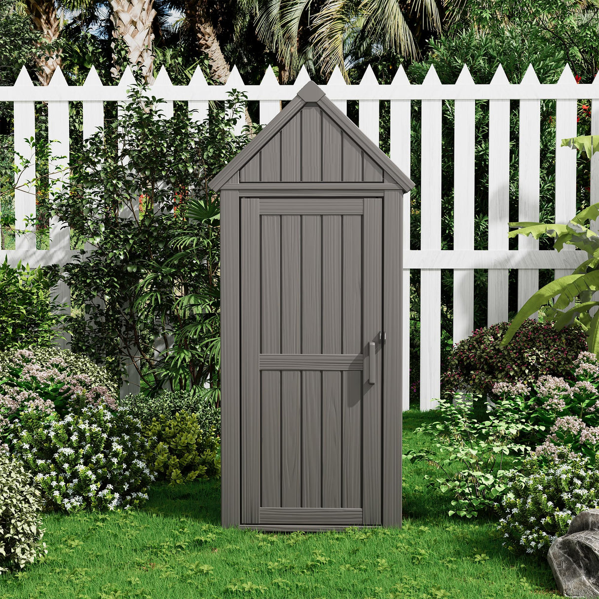 Ultimate Outdoor Storage Cabinet - Durable Resin Construction with Reinforced Floor, Adjustable Shelves & Lock for Security (Grey) Fancyango