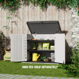 Mrosaa Outdoor Patio Storage Shed,Waterproof Horizontal Outdoor Storage Cabinet for Garbage Cans,Tools and Lawnmower Lockable(34 Cu.ft-Warm-White) Mrosaa