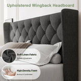 Feonase Queen Size Bed Frame with Diamond Tufted Wingback Headboard, Morden Upholstered Platform Bed, Sturdy Wooden Slats Support, Noise-Free, No Box Spring Needed, Easy Assembly, Dark Gray Feonase