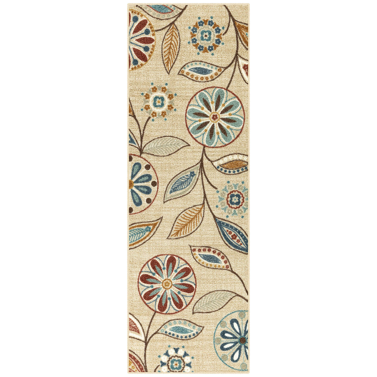Maples Rugs Reggie Floral Runner Rug - Made in USA - Washable, Non Slip Indoor Carpet for Kitchen, Hallway, and Laundry Room, 2' x 6', Beige Maples Rugs