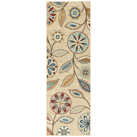 Maples Rugs Reggie Floral Runner Rug - Made in USA - Washable, Non Slip Indoor Carpet for Kitchen, Hallway, and Laundry Room, 2' x 6', Beige Maples Rugs