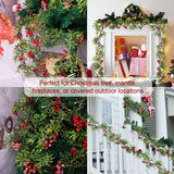 5.9FT Artificial Christmas Garland String Lights with 162 Snowy Red Berries 55 Green Leaves 20 LED Lights Battery Operated for Xmas Mantle Indoor Outdoor Holiday Christmas Thanksgiving Decoration LAWOHO
