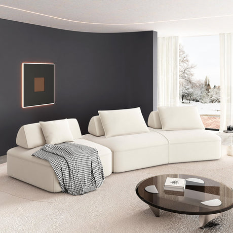 Tabaray 139" Oversized Boneless Couch, Chenille Curved Sofa, Minimalist Modular Sectional Sofa Set with Removable Backrests, 3 Pillows, Deep Seat, Modern Couches for Living Room, Bedroom, Beige Tabaray