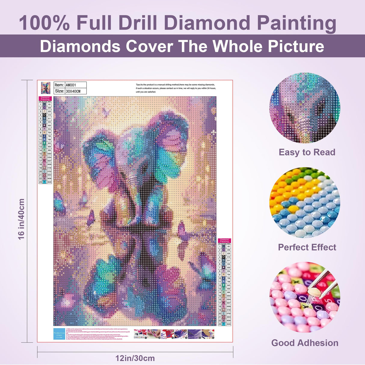 ARVINKEY DIY 5D Diamond Painting Kit, Full Drill Paint by Numbers Embroidery Cross Stitch Arts Craft Canvas, Elephant Rhinestone Crystal Drawing Gift for Adults Kids, 16"X12" ARVINKEY