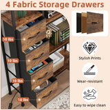 AFLUI Corner Bookshelf with LED Light Strips & 4 Fabric Drawers, 5-Tier Convertible Corner Shelf with Display Shelf, Large Wood Industrial Bookcase for Living Room, Bedroom, Home Office, Rustic Brown AFLUI