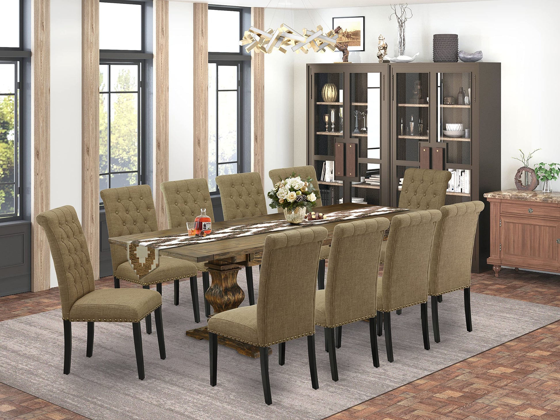 East West Furniture Lassale 11 Piece Dining Set Includes a Rectangle Wooden Table with Butterfly Leaf and 10 Light Sable Linen Fabric Upholstered Chairs, 42x92 Inch, LABR11-71-17 - WoodArtSupply