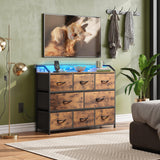 WLIVE Led Dresser for Bedroom, TV Stand for Bedroom with LED Lights and Power Outlet, Wide Chest of Drawers for Hallway, 8 Fabric Drawers for Living Room and Entryway, Rustic Brown WLIVE