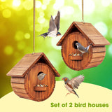 Set of 2 MIXUMON Bird Houses for Outside, Outdoor 2 Bird House Room for 2 Bird Families Bluebird Finch Cardinals Hanging Birdhouse for Garden MIXUMON