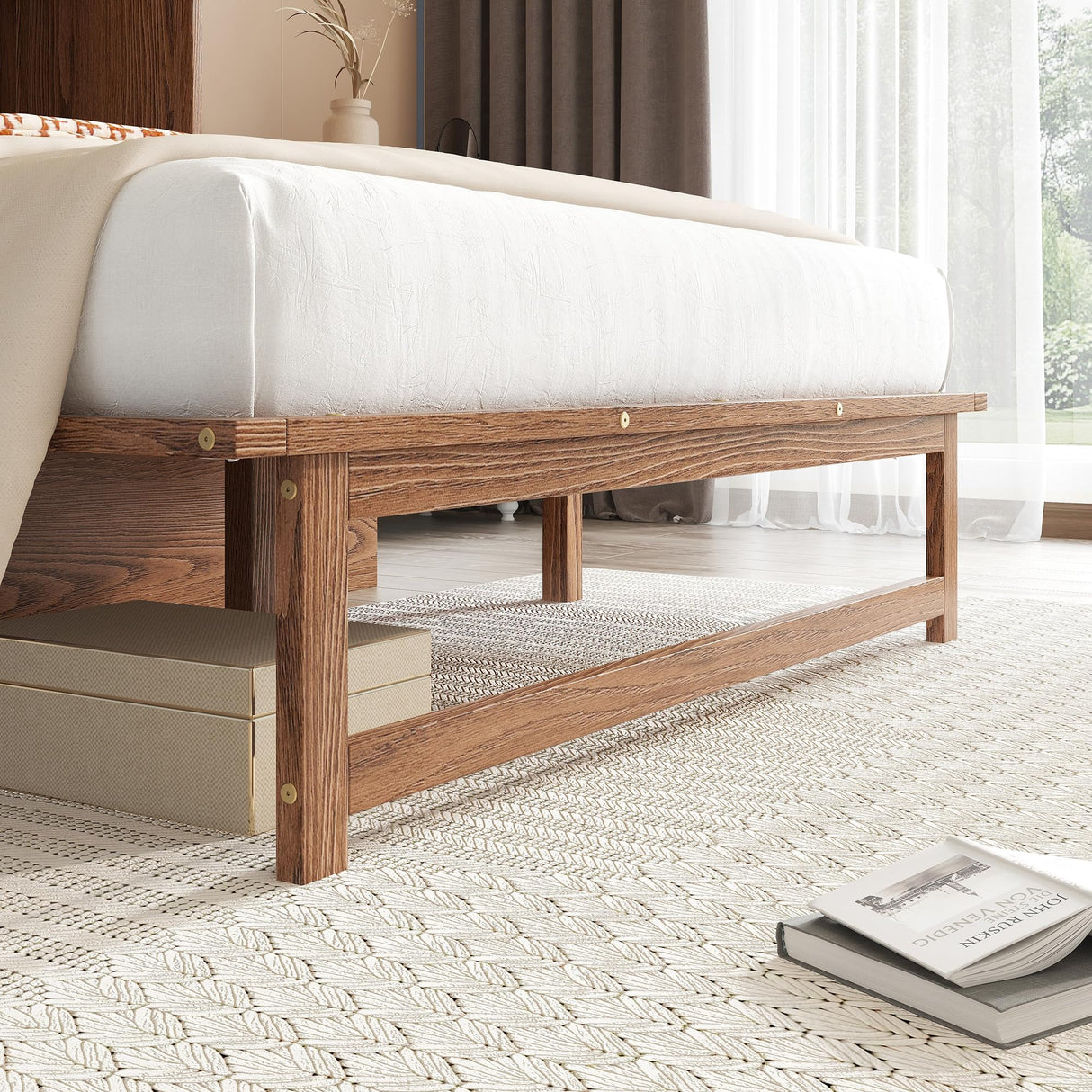 KALALLA Full Size Murphy Cabinet Bed with Desk Combo and 2 Removable Shelves, USB Charging Station, Murphy Chest Dresser Foldable Bed, Space Saving for Small Space - Walnut KALALLA