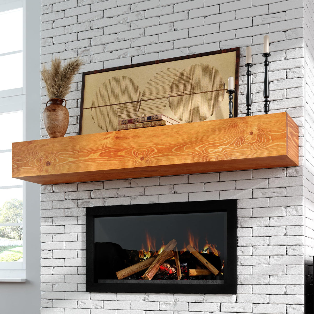 COSHOMER Fireplace Mantel - Floating Mantel Shelf, Wood Mantels for Over Fireplace, Wall-Mounted Mantels, Weight Capacity 60lbs, 72 X 9 X 6 inch, Oak COSHOMER