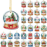 WILLBOND 30 Pcs Christmas Diamond Art Keychain Kits Double Sided Crystal Ball Diamond Painting Keychain 5d DIY Christmas Hanging Key Chains for Xmas Party Decoration DIY for Adults WILLBOND