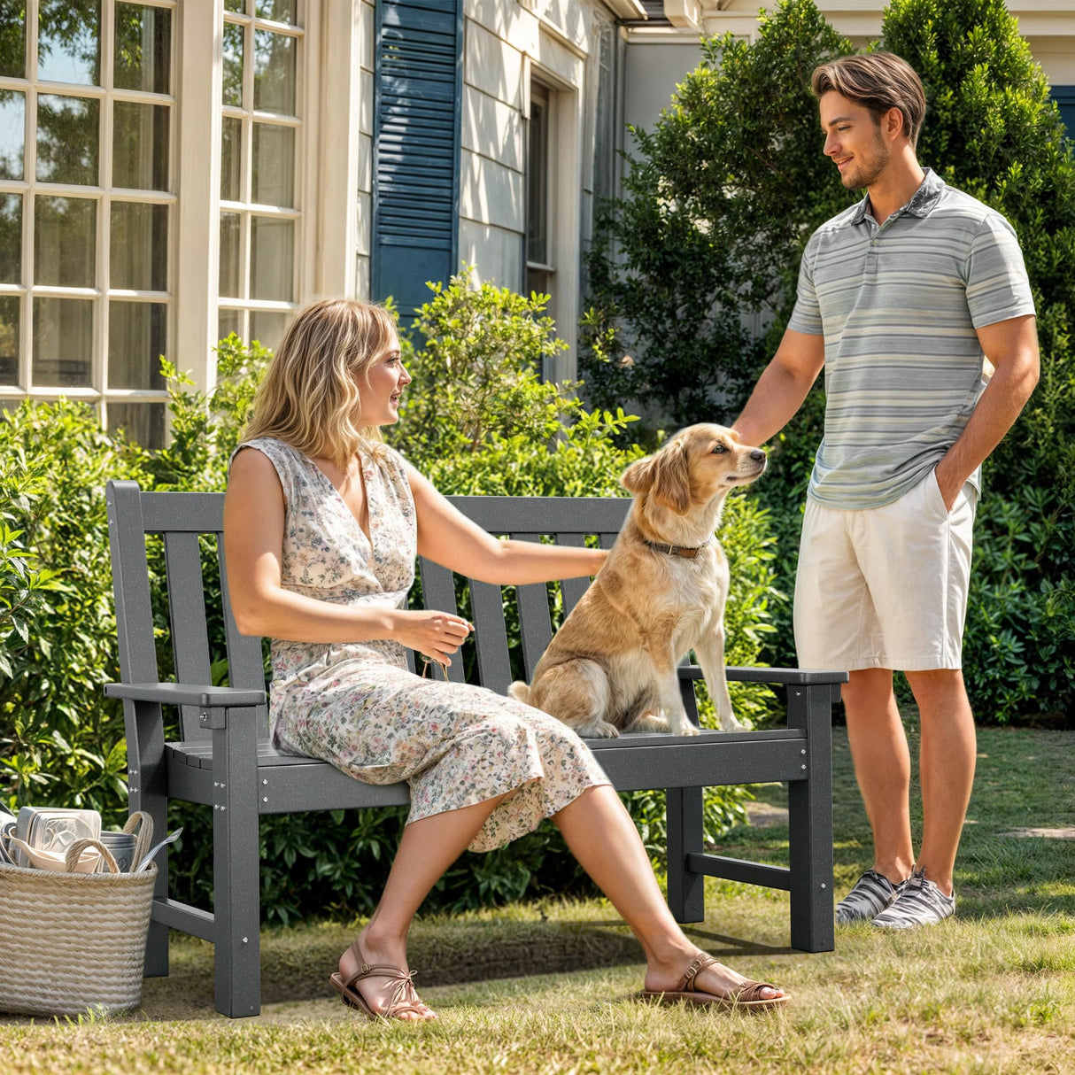 YITAHOME Garden Bench, All Weather Outdoor Bench for 2-3 Persons, Fade/Rot Resistance Patio Benches for Park, Porch, Patio & Backyard (Grey) YITAHOME