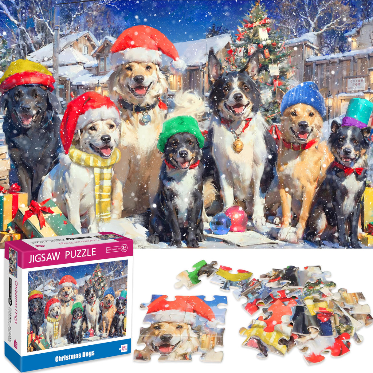 100 Piece Puzzles for Kids Ages 4-6 6-8 8-10 Christmas Dogs Christmas Puzzle for 4-8 Year Old Kids Puzzles 4-6 Jigsaw Puzzle for Adults Children Learning Educational Puzzles Toys Gifts for Girls Boys KWYZ