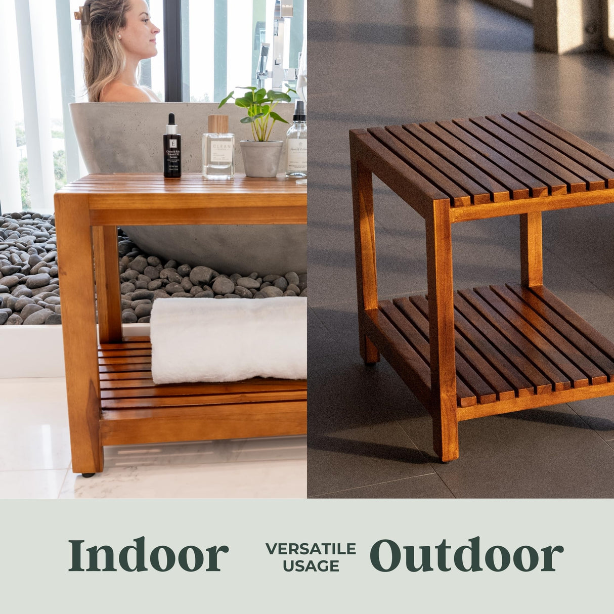 Teak Shower Bench - Fully Assembled 30 inch Shower Bench with Shelf | Water Resistant Shower Benches for Inside Shower to Sit on | Wooden Shower Bench for Spa, Garden, Living Room, Kitchen The Teaky Hut