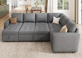 HONBAY Modular Sectional Sleeper Sofa with Pull Out Bed, Convertible L Shaped Sectional Couch with Storage Seat, Sectional Couches for Living Room,Grey HONBAY