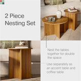 Stead Round Fluted Nesting Coffee Table - 2 Piece Coffee Table Set - Living Room Furniture - Modern Home Decor - Solid Wood Base and Wood Grain Veneer Top (Medium Oak) - Living Room Furniture Sets Stead