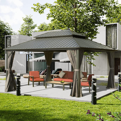 Domi 10' X 14' Hardtop Gazebo, Aluminum Metal Gazebo with Galvanized Steel Double Roof Canopy, Curtain and Netting, Permanent Gazebo Pavilion for Patio, Backyard, Deck, Lawn… - WoodArtSupply