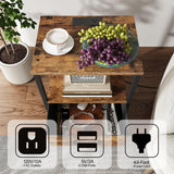 TUTOTAK End Table with Charging Station, Side Table with 2 USB Ports and Outlets, Nightstand with Cloth Drawer, Set of 2, Couch Table, Brown TB01BB052 TUTOTAK