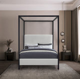 Meridian Furniture JamesBeige-K James Collection Modern | Contemporary King Bed with Cream Linen Textured Fabric, Matte Black Steel Canopy, Full Slats, 81" W x 85" D x 86" H, Cream, King Meridian Furniture