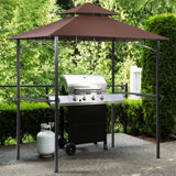 Grill Gazebo 8'×5' Barbeque Gazebo Canopy Tent Shelter with 2 Tier Hardtop BBQ Canopy for Outdoor Patio Backyard Deck, （Brown gaildon