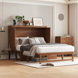 LUMISOL Full Size Cabinet Murphy Bed with USB Port and Removable Shelves on Each Side, Solid Pine Wood Murphy Cabinet Bed for Home Office Guest Room, Walnut LUMISOL