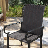 Outsunny Set of 2 Outdoor Wicker Dining Chairs, All-Weather Rattan Armchairs with Armrests, Steel Frame, High Back and Deep Seating, for Garden, Patio, Deck, Yard, Poolside, Brown Outsunny