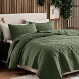 WDCOZY Olive Green Christmas Quilt Queen Size, 100% Cotton Lightweight Reversible Bedding Set with 2 Pillow Sham, Xmas Tree Block Pattern Farmhouse Bedspread Coverlet Holiday Thin Comforter All Season WDCOZY