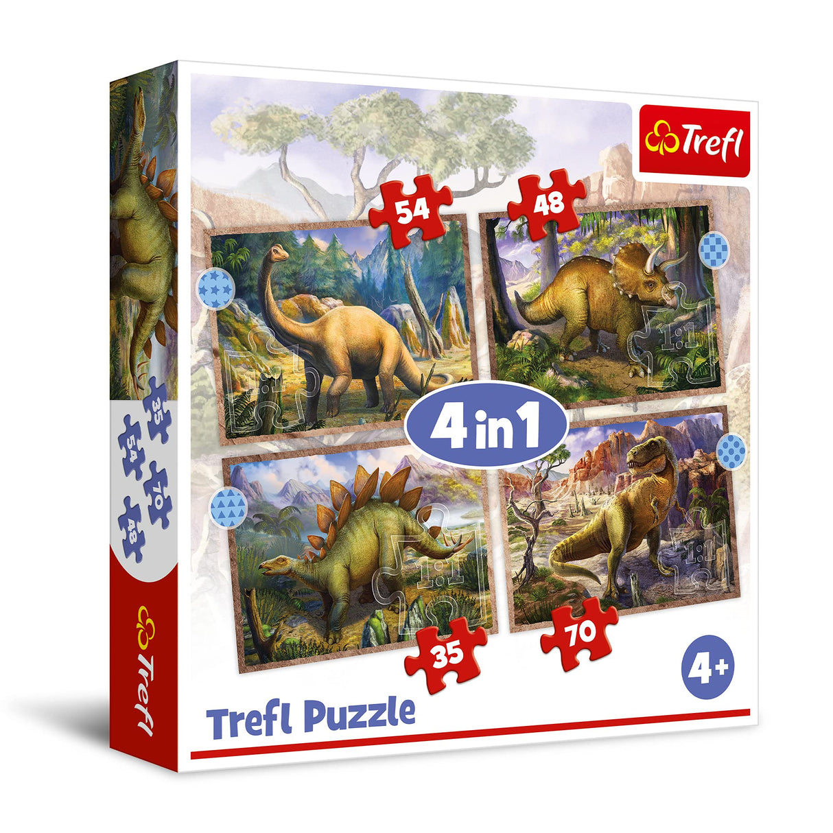 Trefl 4in1 Jigsaw Puzzle Interesting Dinosaurs Print, DIY Puzzle, Creative Fun, Classic Puzzle for Adults and Children from 4 Years Old Trefl