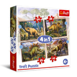 Trefl 4in1 Jigsaw Puzzle Interesting Dinosaurs Print, DIY Puzzle, Creative Fun, Classic Puzzle for Adults and Children from 4 Years Old Trefl