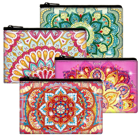 Silkfly 4 Pcs Diamond Painting Art Makeup Bags DIY Purses Toiletry 5d Handmade Double Design Diamond Painting Cosmetic Bags Bulk with Zipper Rhinestone Accessories for Women(Mandala) Silkfly