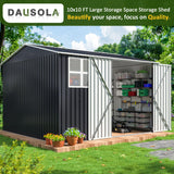DAUSOLA 10x10 FT Outdoor Storage Shed, Metal Garden Tool Shed with Updated Frame Structure, Lockable Doors and Windows, Ideal for Backyard Garden Patio Lawn, Grey DAUSOLA